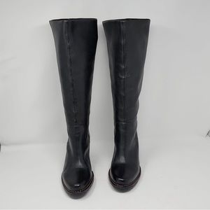 Clarks Indigo Black Leather *Wide Calf* Knee High Heel Boots Size 9.5